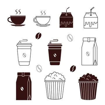Set Of Bundle Icon Hot Cup Coffee Stock Illustration