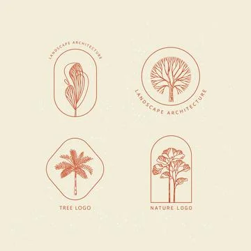 Set of bundle nature palm, tree logo vector line art minimalist illustration Stock Illustration
