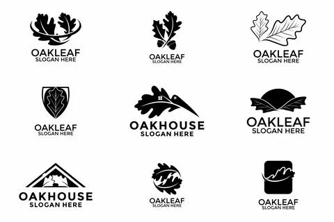 Set Bundle of Oak leaf logo design illustration vector template, Green Oak .. Stock Illustration