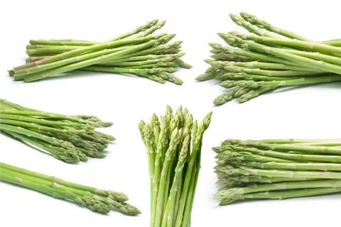 Set of bundled asparagus, paths Stock Photos