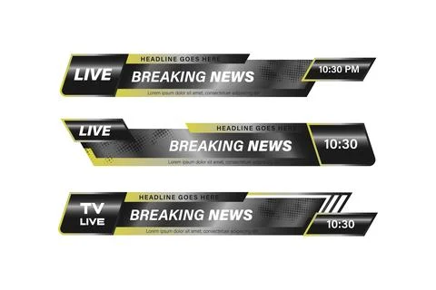 Set of bundles breaking news gradient black yellow lower third banner graphic Illustrazione stock