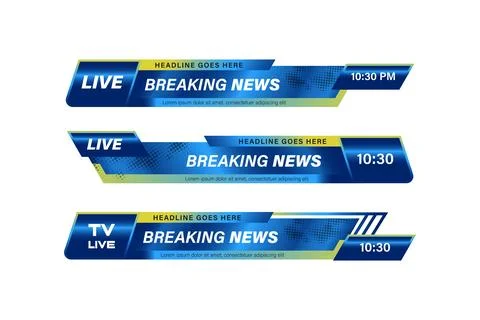 Set of bundles breaking news gradient blue yellow lower third banner template Illustrazione stock