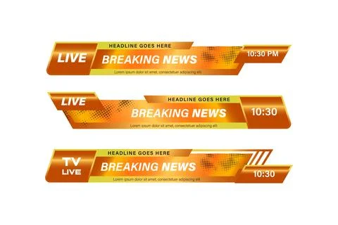 Set of bundles breaking news gradient orange yellow lower third banner concep Stock Illustration