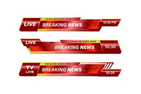 Set of bundles breaking news gradient red yellow lower third banner design Illustrazione stock