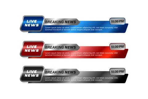 Set of bundles different color breaking news modern lower third banner vect.. Illustrazione stock