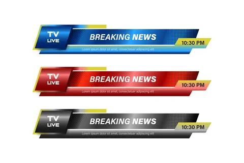 Set of bundles different color breaking news modern lower third banner vect.. Illustrazione stock