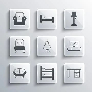 Set Bunk bed, Office desk, TV table stand, Lamp hanging, Sofa, Armchair, and Stock Illustration