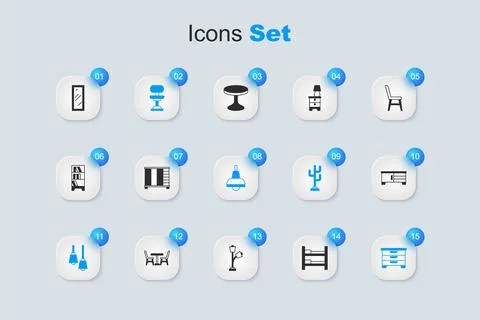 Set Bunk bed, Wardrobe, Office chair, Lamp hanging, Chest of drawers, TV ta.. Stock Illustration