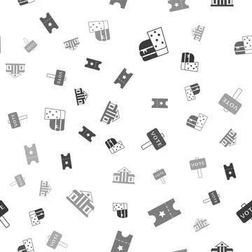 Set Burger, Baseball ticket, Vote and White House on seamless pattern. Vector Stock Illustration