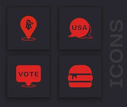 Set Burger, Eagle, USA Independence day and Vote icon. Vector Stock Illustration