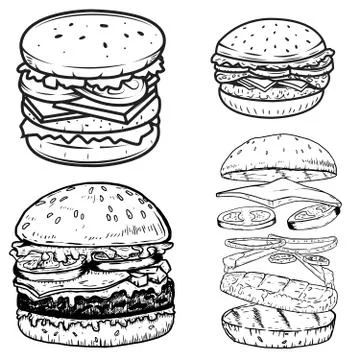 Set of burger illustrations. Design elements for poster,menu, label, badge, s Stock Illustration