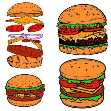 Set of burger illustrations. Design elements for poster,menu, label, badge, s Illustrazione stock