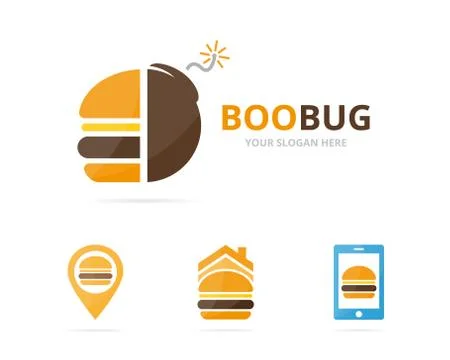 Set of burger logo combination. Hamburger and detonate symbol or icon. Unique Stock Illustration