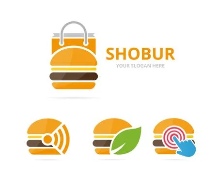 Set of burger logo combination. Hamburger and sale symbol or icon. Unique Stock Illustration