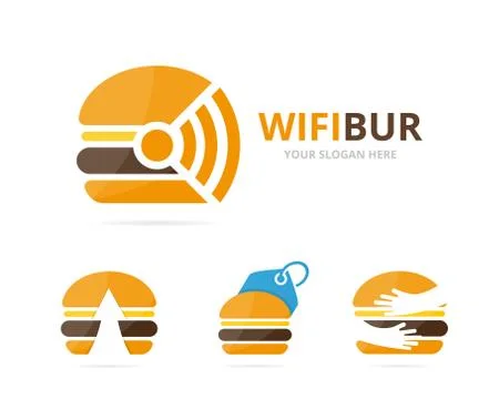 Set of burger logo combination. Hamburger and signal symbol or icon. Unique Stock Illustration