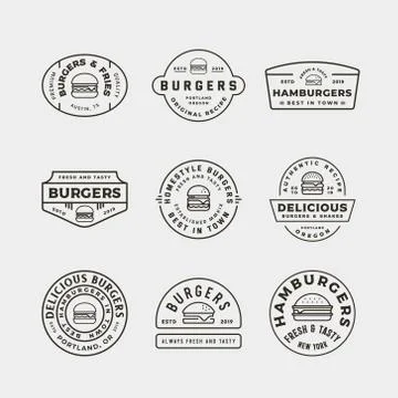 Set of burger logos. retro styled fast food emblems Stock Illustration
