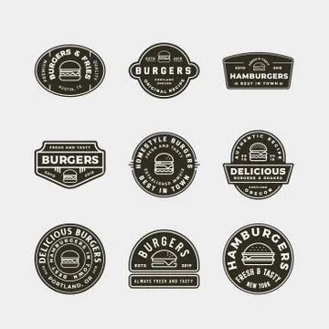 Set of burger logos. retro styled fast food emblems Stock Illustration