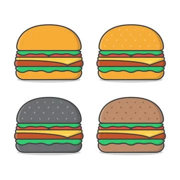 Set Of Burger Vector Icon Illustration. Delicious Burger Icon. Simple Burger Stock Illustration