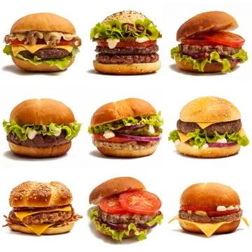 Set of burgers Stock Photos