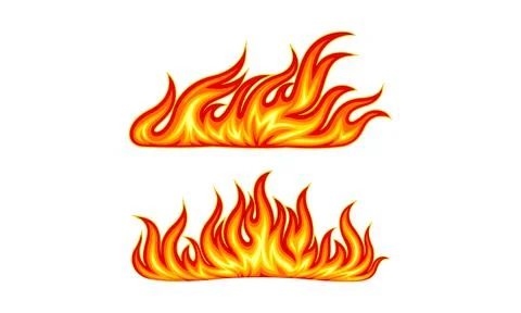 Set of burning bright red and orange fire flames vector illustration on white Illustrazione stock