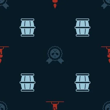 Set Burning candle, Best bee and Wooden barrel with honey on seamless pattern Stock Illustration