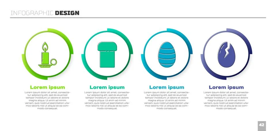 Set Burning candle in candlestick, Easter cake, Easter egg and Broken egg Stock Illustration