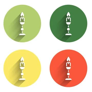 Set Burning candle in candlestick icon isolated with long shadow background.. Stock Illustration