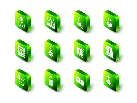 Set Burning candle in candlestick, Magic staff, Religious cross heart, Grave Stock Illustration