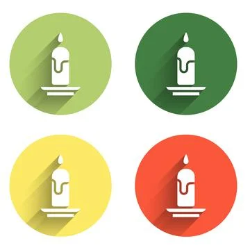 Set Burning candle icon isolated with long shadow background. Cylindrical c.. 스톡 일러스트