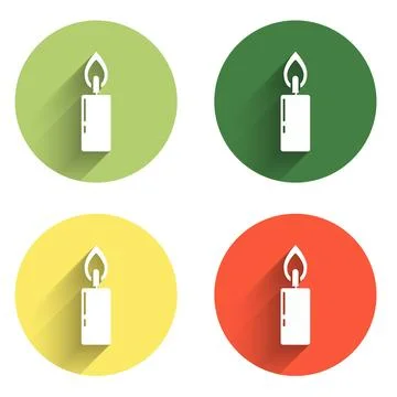 Set Burning candle icon isolated with long shadow background. Cylindrical c.. Stock Illustration
