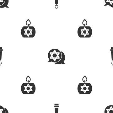 Set Burning candle, Star of David and on seamless pattern. Vector Illustrazione stock
