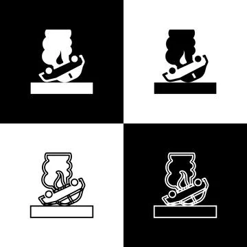 Set Burning car icon isolated on black and white background. Car on fire. Broken Stockillustratie