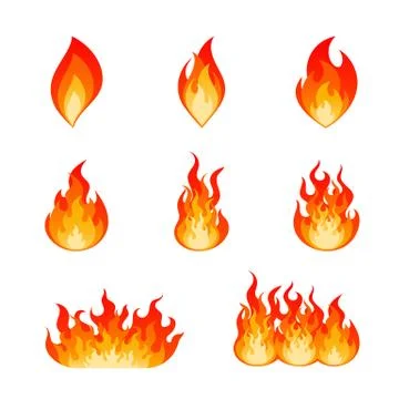 Set of burning fire flame and hot blazing bonfire Stock Illustration
