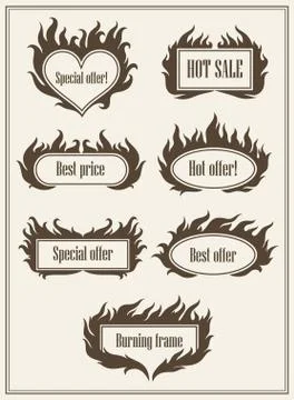 Set of burning fire frame borders hot sale symbols Stock Illustration