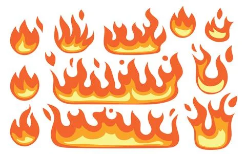 Set of burning fire or flame vector illustrations isolated on white backgro.. Stock Illustration