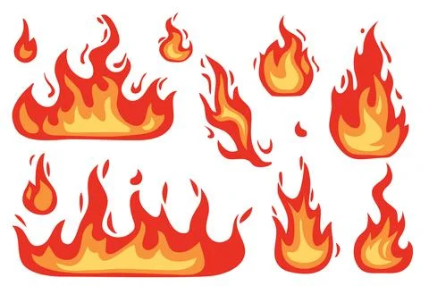 Set of burning fire vector illustration Stock Illustration