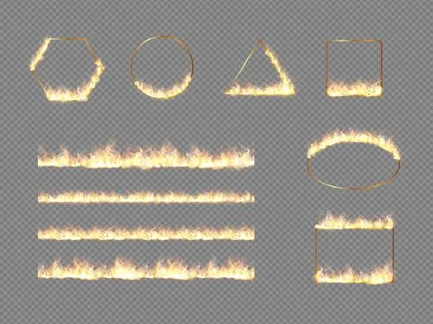 A set of burning frames, different shapes and lines, with tribe, sparks, smoke Illustrazione stock