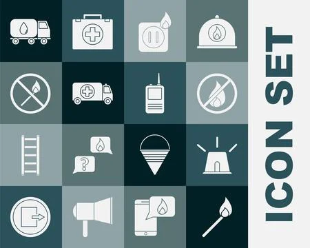 Set Burning match with fire, Flasher siren, No, Electric wiring of socket, Am Stock Illustration