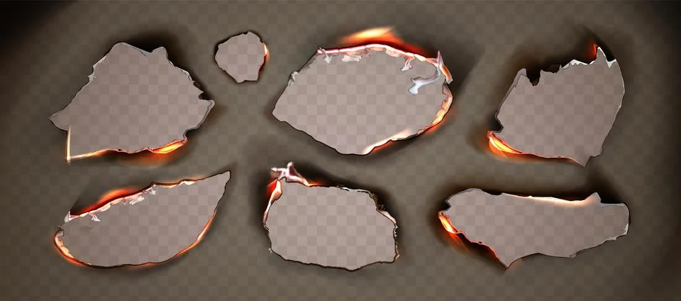 Set of burnt paper hole frames with fire 스톡 일러스트