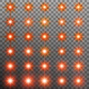 Set of burst light flash glow with flare effect. EPS 10 vector Illustrazione stock
