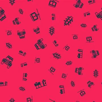 Set Bus, Cable car, Car and Traffic light on seamless pattern. Vector Stock Illustration