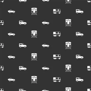 Set Bus, Car, and Train and railway on seamless pattern. Vector Stock Illustration