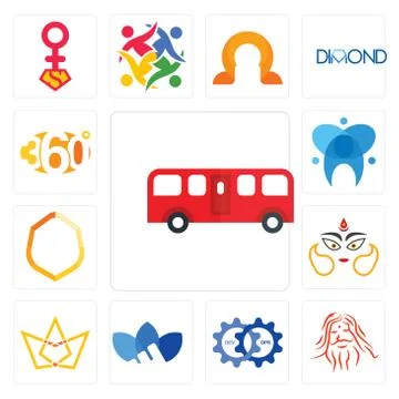 Set of bus, patanjali, devops, adidas, crown, durga, crest, dental, 360 degre Free Stock Illustration