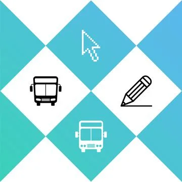 Set Bus, , Pixel arrow cursor and Pencil and line icon. Vector Stock Illustration