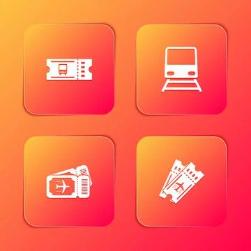 Set Bus ticket, Train, Airline and icon. Vector Stock Illustration