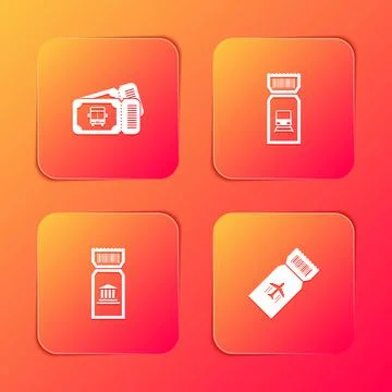 Set Bus ticket, Train, Museum and Airline icon. Vector Stock Illustration