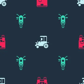 Set Bus, Tractor and Scooter on seamless pattern. Vector 스톡 일러스트