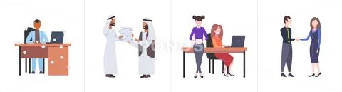 Set businespeople colleagues hard working process mix race overworked business Stock Illustration