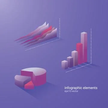 Set of business analysis vector graphs in modern 3d style. Suitable for Stock Illustration