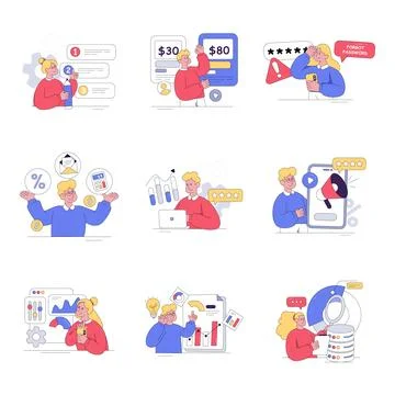 Set of Business and Analytics Flat illustrations Stock Illustration